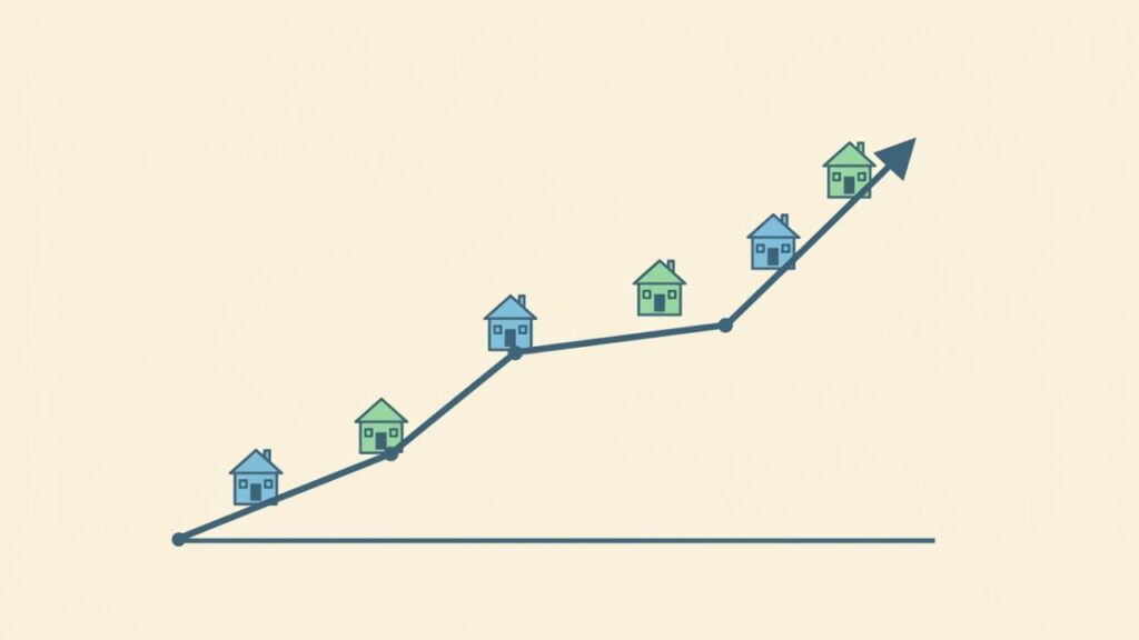 注文住宅の坪単価の推移をグラフで表現しているイラスト