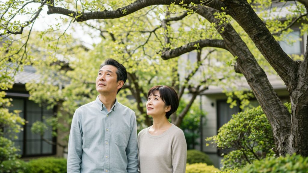 夫婦が気を見ている様子