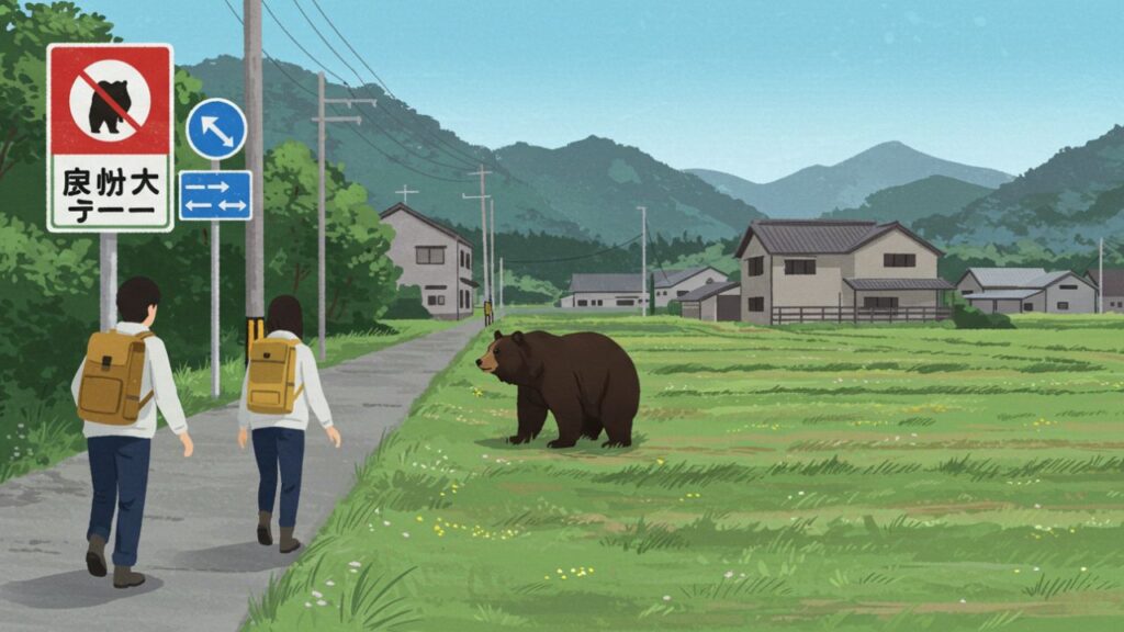 熊から逃げる体制をつくっている様子