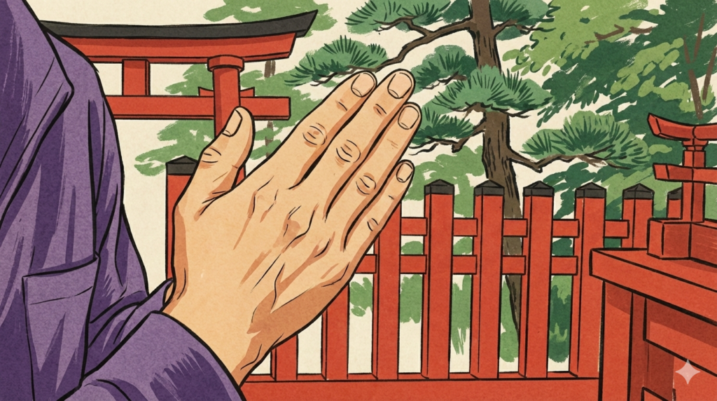 どんと祭で手を合わせる人