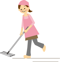 花粉を舞い上げないようにフローリングワイパーで掃除する女性