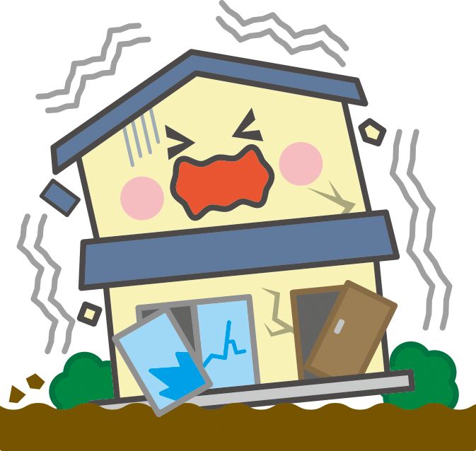 地震で揺れる家