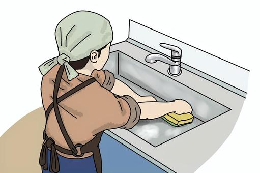 シンクで作業をしている男性のイラスト