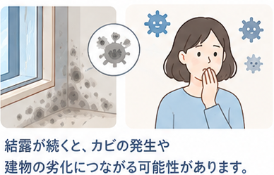 結露によってカビが発生するイメージ